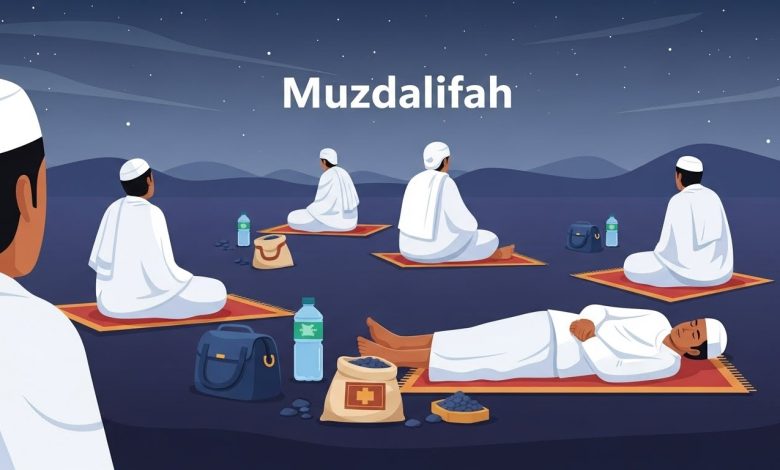 Muzdalifah Hajj : déroulé de la nuit, transport, sommeil, hygiène, sécurité et conseils pour gérer foule et fatigue.