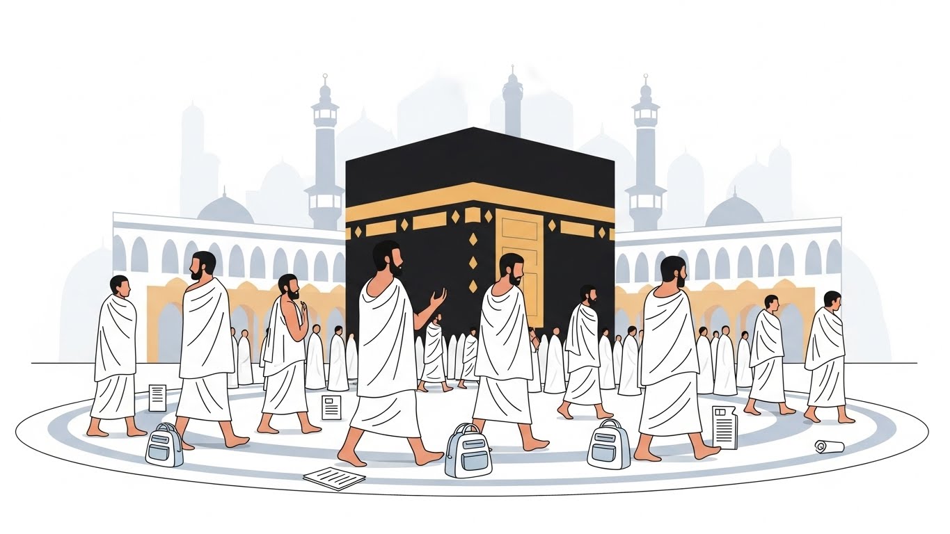 Tawaf Hajj : étapes, organisation, gestion de la foule et erreurs fréquentes. Conseils pratiques pour rester fluide et serein.